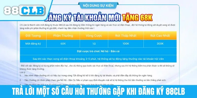 Trả lời một số câu hỏi thường gặp khi đăng ký 88CLB