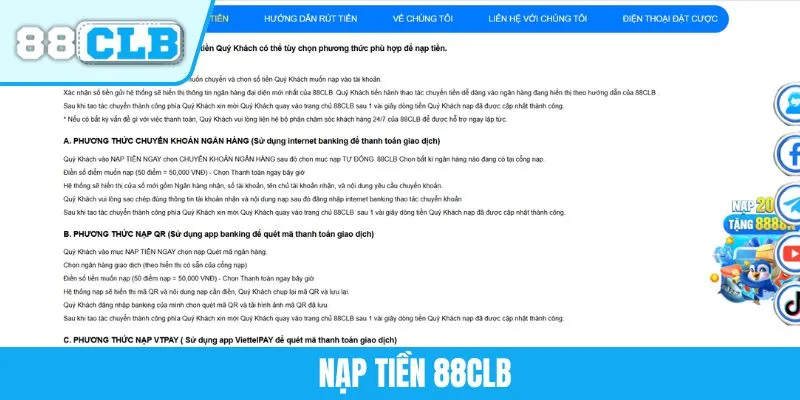 Nạp Tiền 88CLB - Nhận Vốn Cược Chỉ Với Vài Thao Tác Cơ Bản